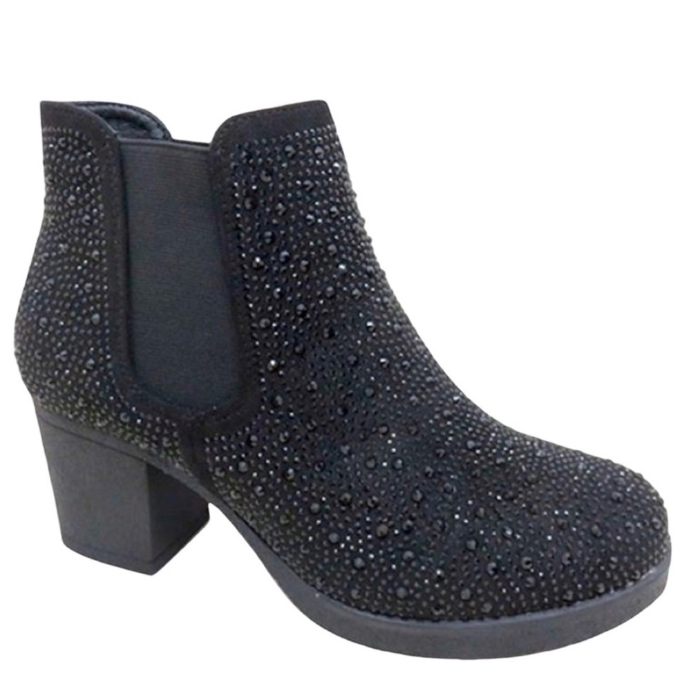 New! Italina Black Metallic Glitter Rhinestone Embellished Heeled Bo…